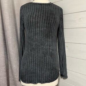 Zenana Outfitters Charcoal Striped Tee